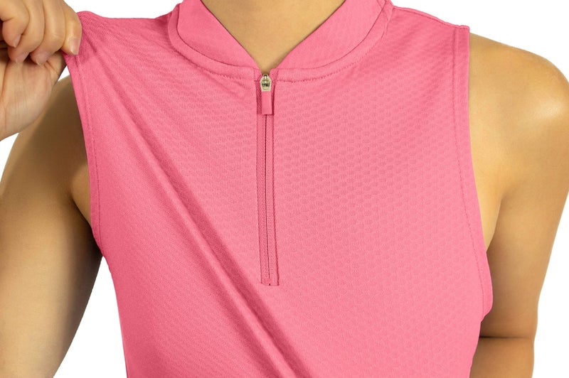 Three Sixty Six Womens Sleeveless Collarless Golf Polo Shirt with Zipper - Quick Dry Tank Tops for Women Coral - Image 3